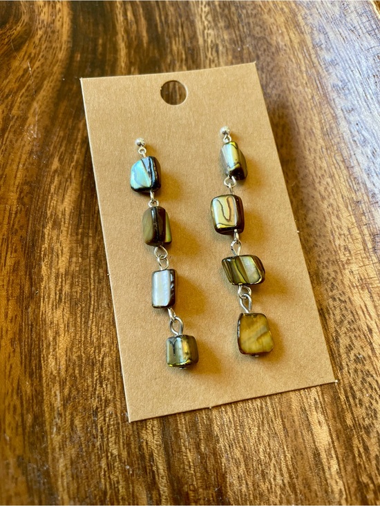 Jewelry - Irregular Glass Drop Abalone Shell Earrings